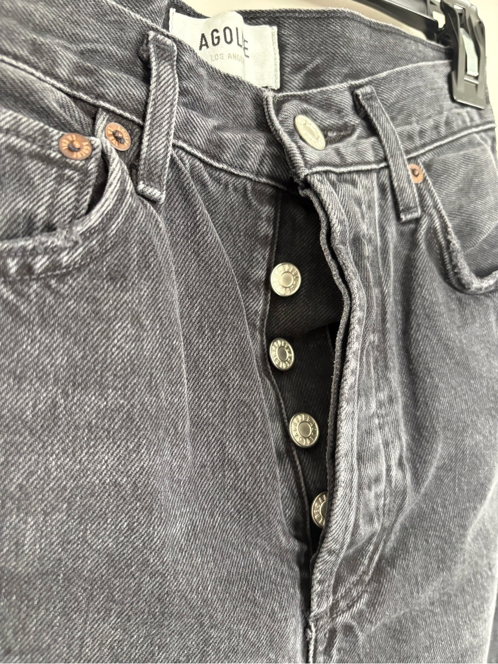 Agolde Washed Black High-Rise Jeans with Branded Button - Picture 4 of 8